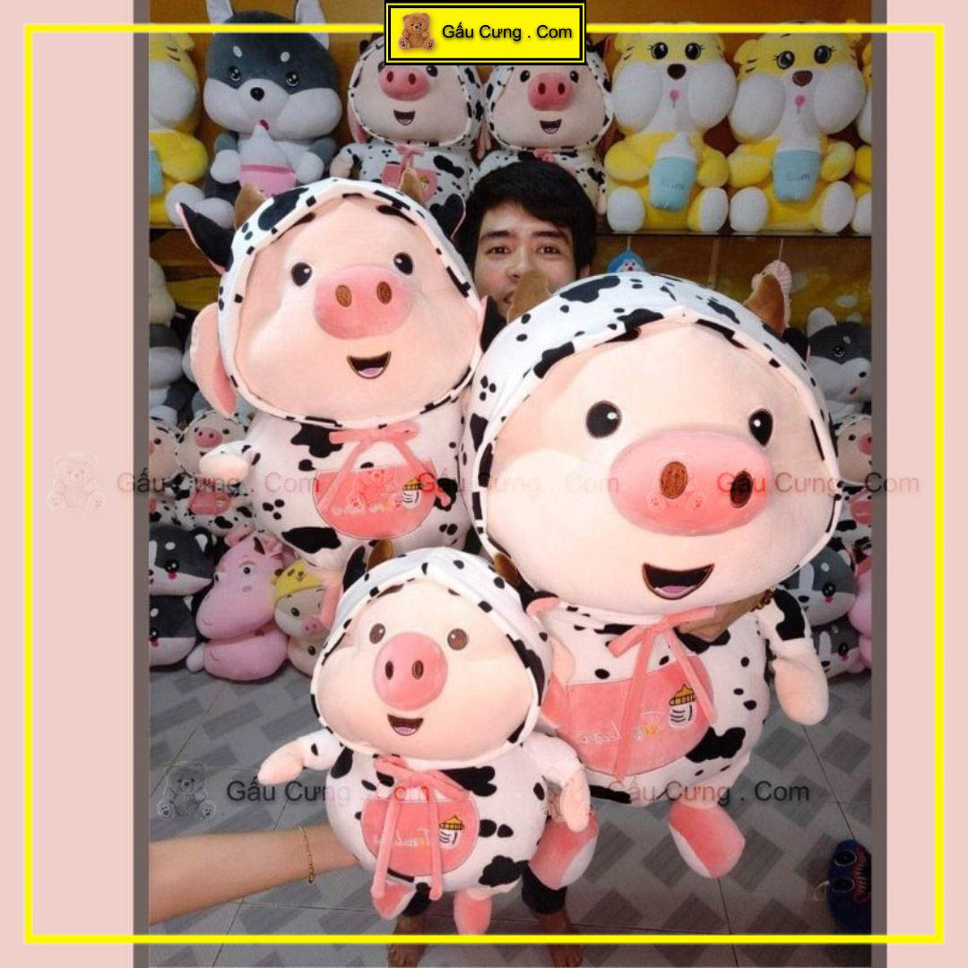 Gấu bông cute heo tiktok mặc áo bò sữa GY0025-PIG ảnh thực tế 12