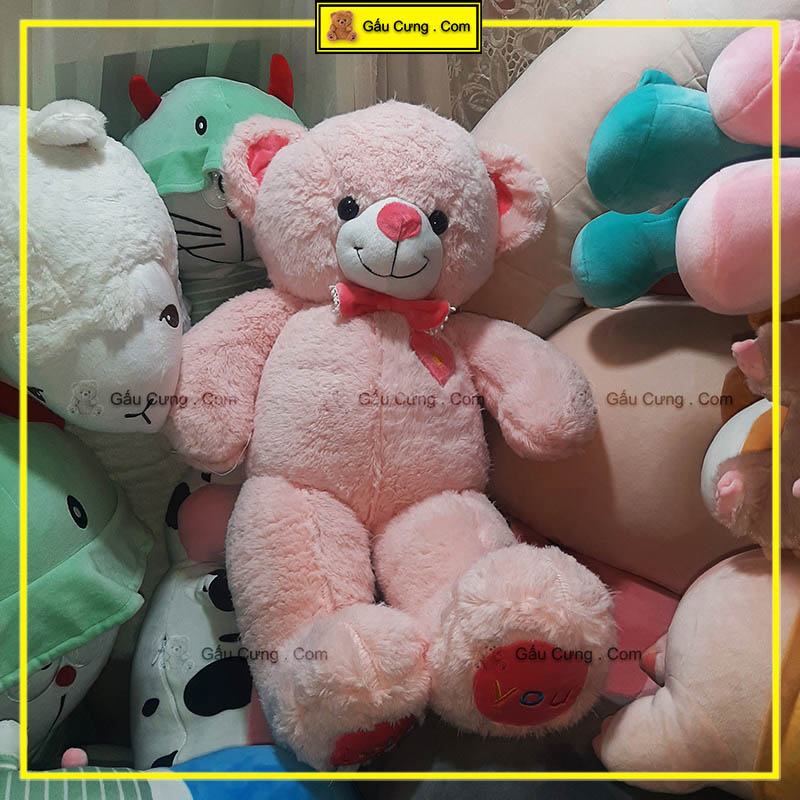 Gấu bông teddy lớn cỡ lông thỏ hồng GY0004-TED ảnh thực tế 1