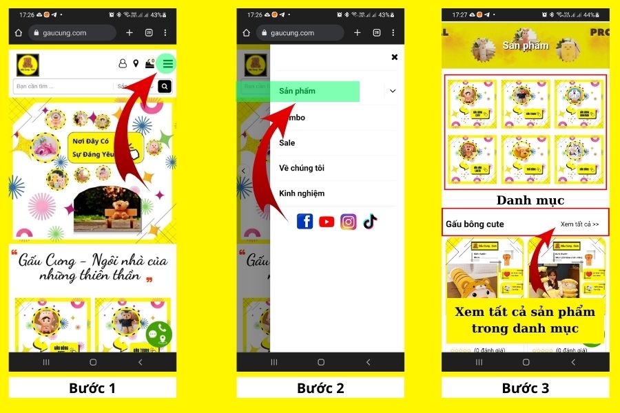 Hướng dẫn xem sản phẩm bước 1 2 3