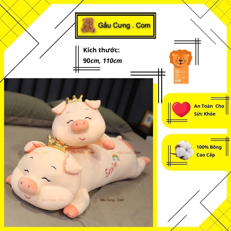 Gấu Bông Heo Hồng Nằm Đội Vương Miện Baby Cute, đủ kích cỡ từ 50cm đến dưới 1m2 (MSP: GY0010-PIG)