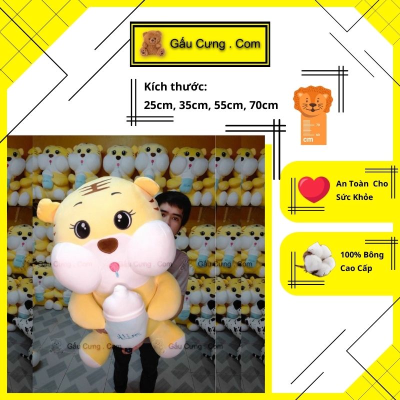 Gấu Bông Bé Hổ Ôm Bình Sữa Baby Cute, Đủ Kích Cỡ 25cm, 35cm, 55cm, 70cm (MSP: GY0019-TIGE)