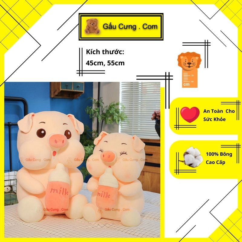 Gấu Bông Heo Ôm Bình Sữa Má Phúng Baby Cute Đủ Kích Thước (MSP: GY0049-PIG)