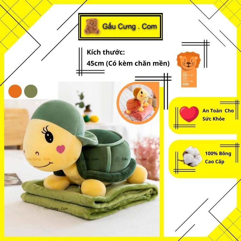 Gấu Bông Con Rùa Đội Nón Baby Cute Cực Đáng Yêu Gấu Bông Có Mền Size 45cm (MSP: GY0050-TUR)