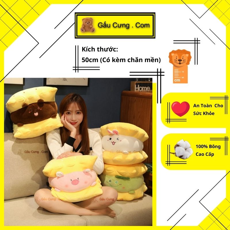 Gấu Bông Cute Bánh Kẹp, Gối Mền Bánh Kẹp Size 50cm (MSP: GY0052-CAK)