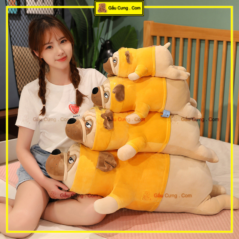 Gấu Bông Chó Mặt Xệ, Chó Pug Mặc Áo Hoodie, Size 45cm, 65cm, 85cm Có Option Chăn Mền (MSP: GY0059-PUG)