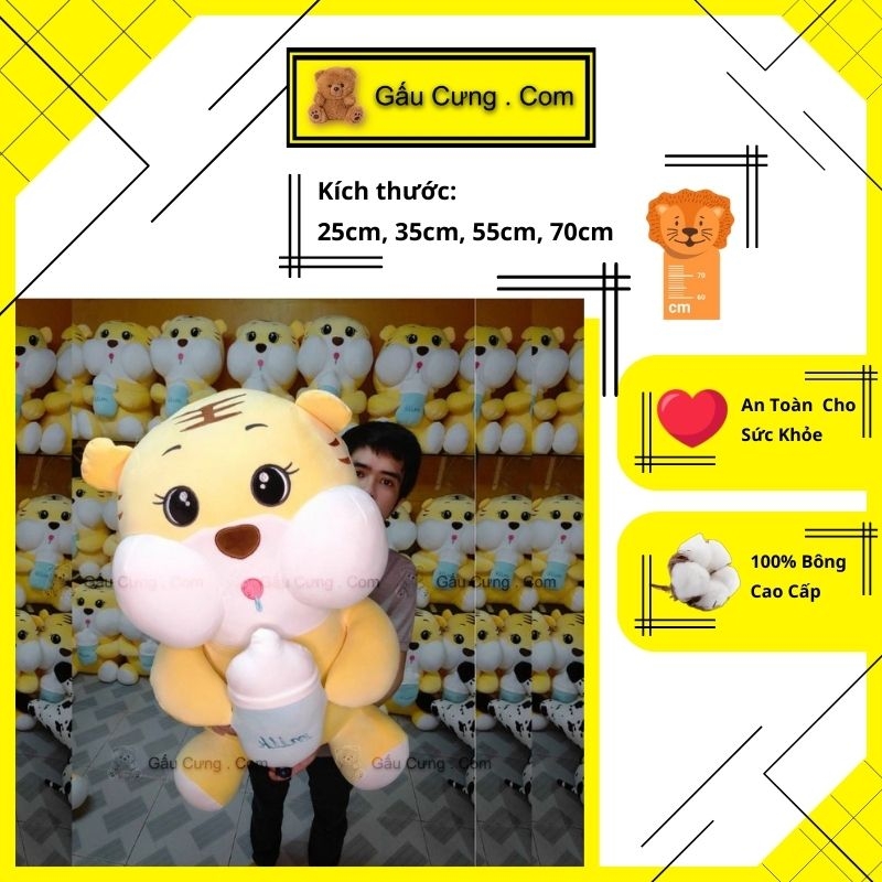 Gấu Bông Bé Hổ Ôm Bình Sữa Baby Cute, Đủ Kích Cỡ 25cm, 35cm, 55cm, 70cm (MSP: GY0019-TIGE)