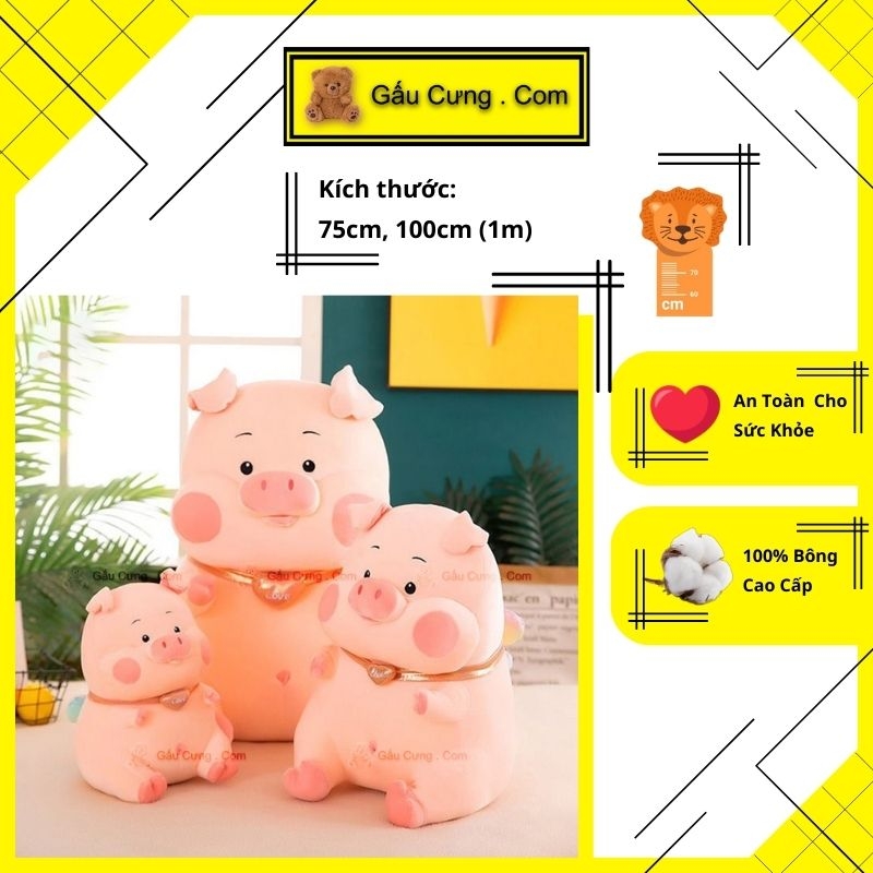 Gấu Bông Heo Cute Hồng Phấn Mũi Tim Size Lớn 75cm, 1m (100cm) (MSP: GY0032-PIG)