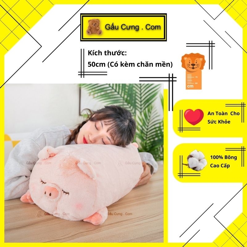 Gấu Bông Heo Nằm Ngủ Lông Thỏ Size 50cm Có Kèm Chăn Mền (MSP: GY0038-PIG)