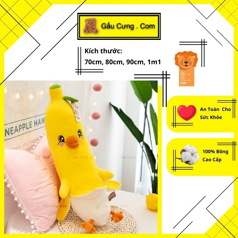 Gấu Bông Gà Cosplay Áo Chuối Baby Cute, Gấu Bông Dài Ôm Ngủ Size 70cm, 80cm, 90cm, 1m1 (MSP: GY0046-CHI)