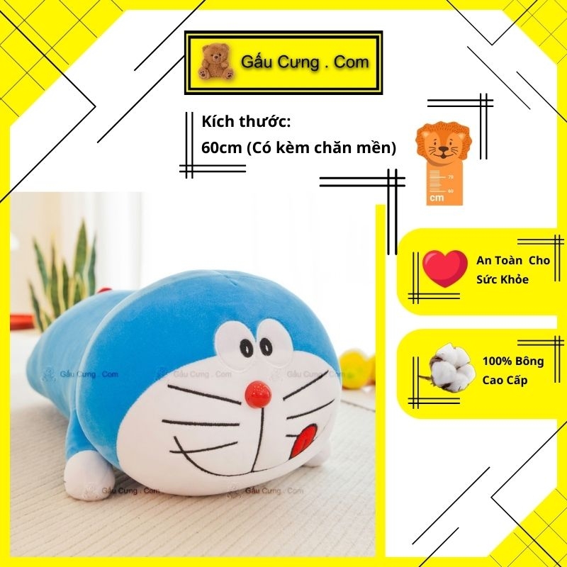 Gối Ôm Doraemon Nằm size 60cm, Gấu Gối Mền 3 trong 1  (MSP: GY0054-DOR)