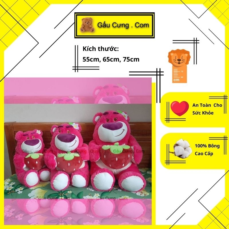 Gấu Bông Lotso Ngồi Ôm Dâu Baby Cute, Lông Mịn Đáng Yêu Size 55cm, 65cm, 75cm (MSP: GY0060-LOT)