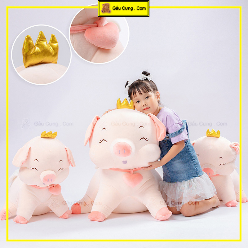 Gấu Bông Heo Hồng Ngồi Đội Vương Miện Siêu Cute Kích Cỡ 45cm, 55cm (MSP: GY0024-PIG)