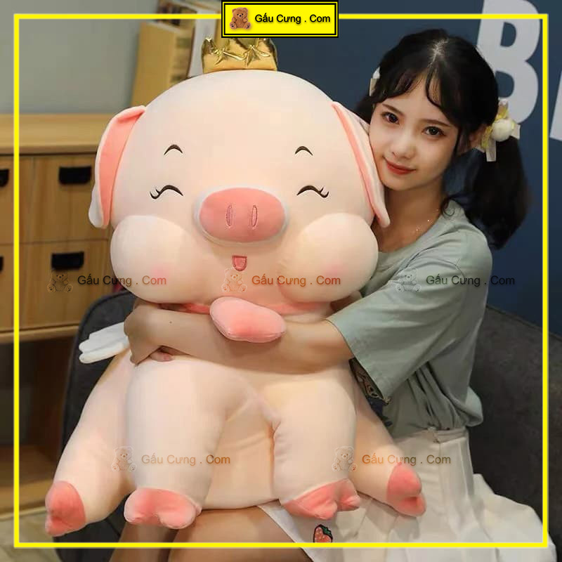 Gấu Bông Heo Hồng Ngồi Đội Vương Miện Siêu Cute Kích Cỡ 45cm, 55cm (MSP: GY0024-PIG)