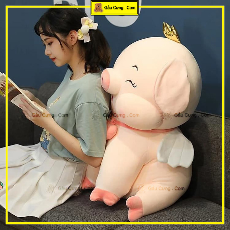 Gấu Bông Heo Hồng Ngồi Đội Vương Miện Siêu Cute Kích Cỡ 45cm, 55cm (MSP: GY0024-PIG)