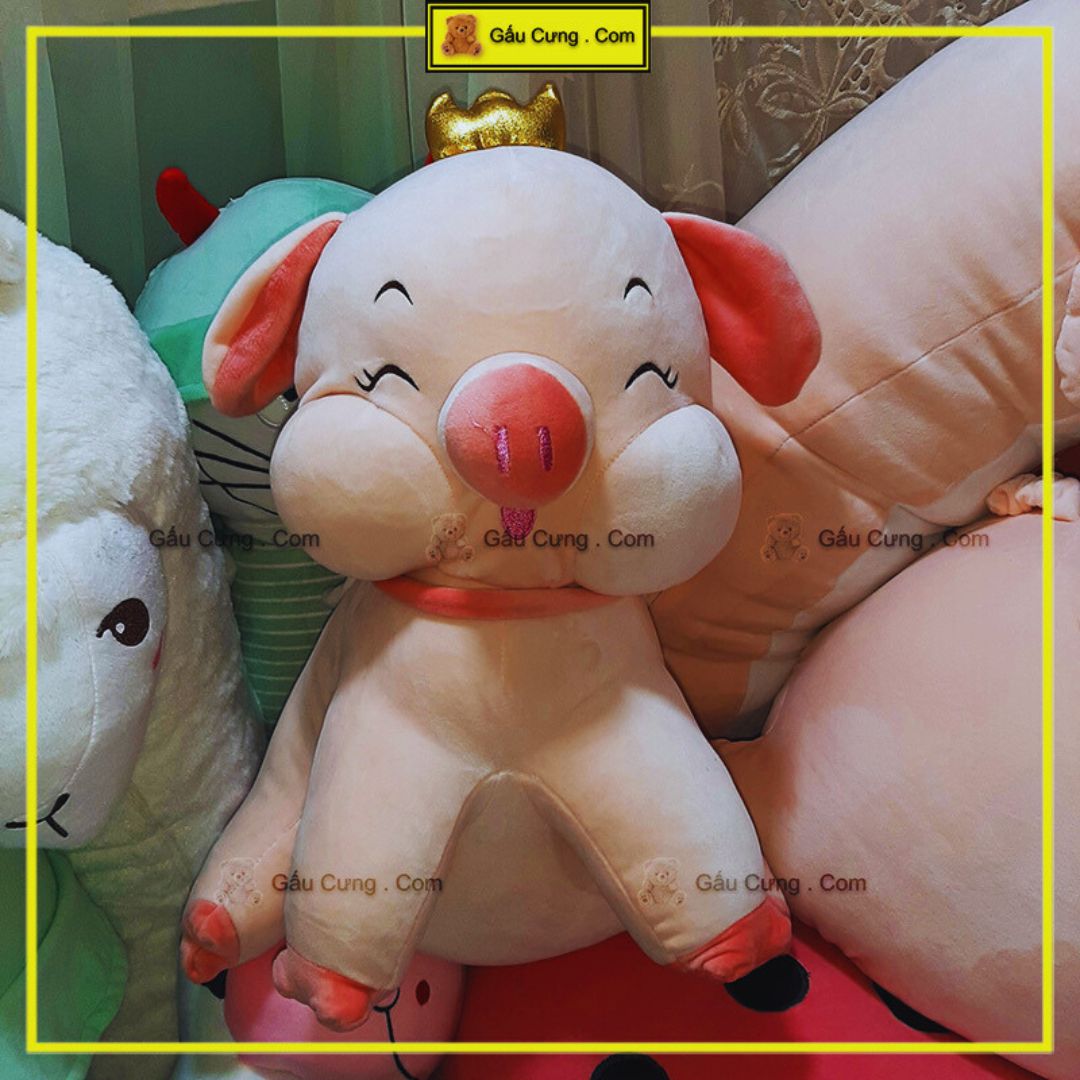 Gấu Bông Heo Hồng Ngồi Đội Vương Miện Siêu Cute Kích Cỡ 45cm, 55cm (MSP: GY0024-PIG)