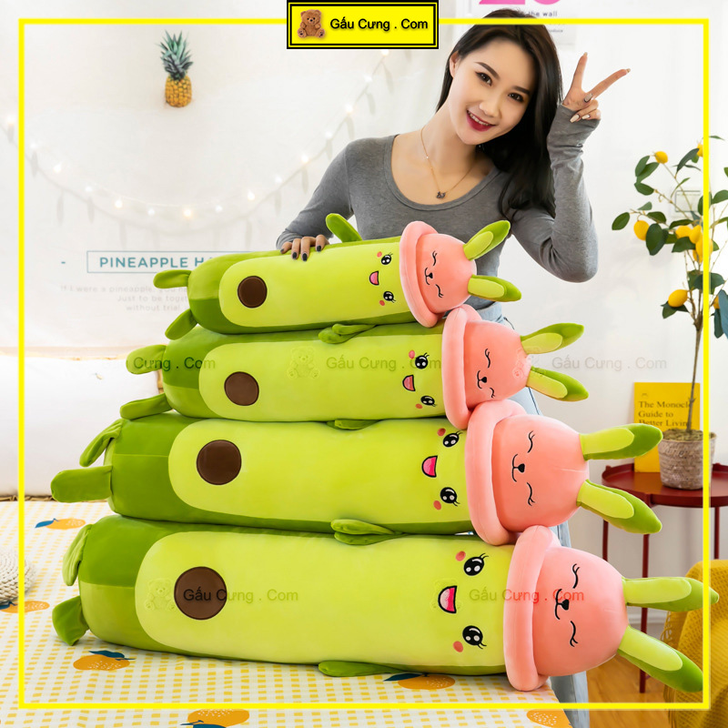 Gấu Bông Dài Ôm Ngủ Hình Trái Bơ Đội Nón Tai Thỏ Size To 95cm, 1m15 (115cm) | MSP: GY0035-PILO