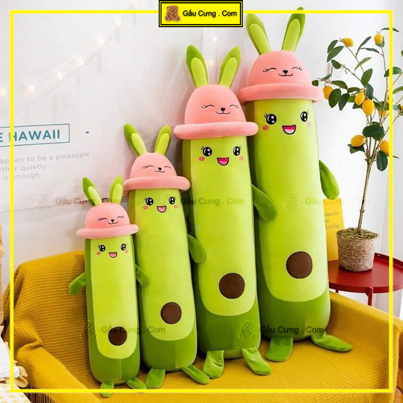 Gấu Bông Dài Ôm Ngủ Hình Trái Bơ Đội Nón Tai Thỏ Size To 95cm, 1m15 (115cm) | MSP: GY0035-PILO