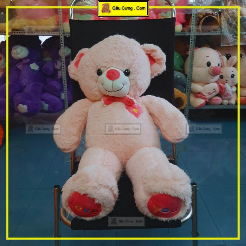 Gấu Bông Teddy Lớn Cỡ 80cm, 1m, 1m2, Gấu Teddy Hồng Lông Thỏ Thêu Tim Cao Cấp (MSP - GY0004-TED)