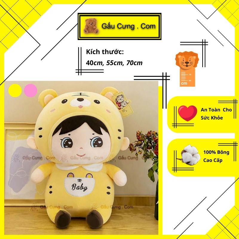 Gấu Bông Cute Búp Bê Bé Cọp Cao Cấp, Đủ Kích Cỡ 40cm, 55cm, 70cm (MSP: GY0005-TIG)