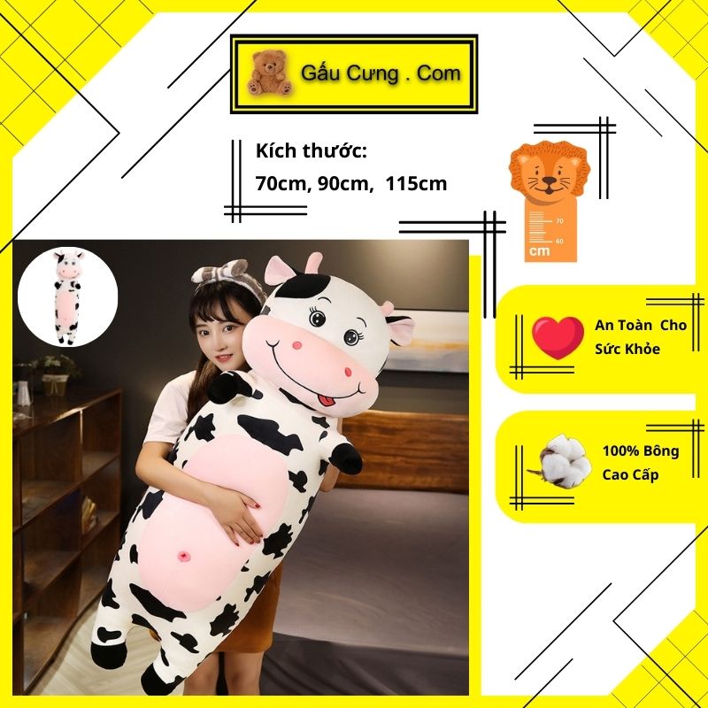 Gấu Bông Bò Sữa Đứng, Gối Ôm Bò Sữa Baby Cute Size 70cm, 90cm, 1m15 (MSP: GY0030-COW)