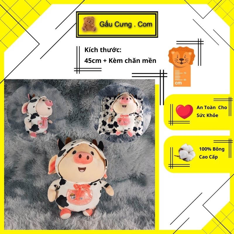 Gấu Bông Cute Heo Tiktok Mặc Áo Bỏ Sữa, Size 45cm Có Chăn Đi Kèm (MSP: GY0025-PIG)