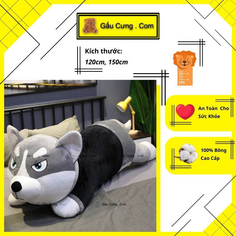 Thú nhồi bông husky mặc áo vải  velboa baby cute kích thước 60cm, 120cm, 150cm (MSP: GY0008-HUS)