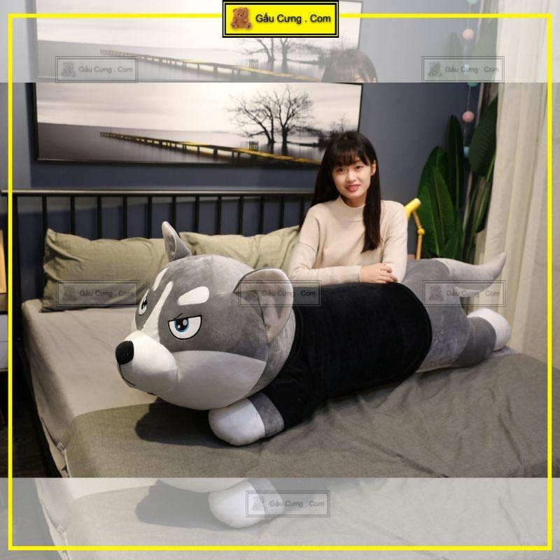 Thú nhồi bông husky mặc áo vải  velboa baby cute kích thước 60cm, 120cm, 150cm (MSP: GY0008-HUS)