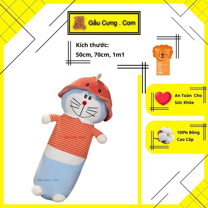 Gấu Bông Doremon Cute Gối Ôm Doremon Áo Sọc Kích Thước 50cm, 70cm, 90cm, 1m1 (MSP: GY0029-DOR)