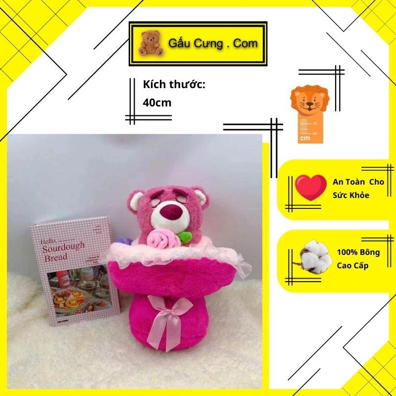 Bó Hoa Gấu Dâu Lotso 2 In 1 Siêu Đáng Yêu Dành Tặng Người Yêu Size 18cm, 35cm, 40cm  (MSP: GY0065-LOT)