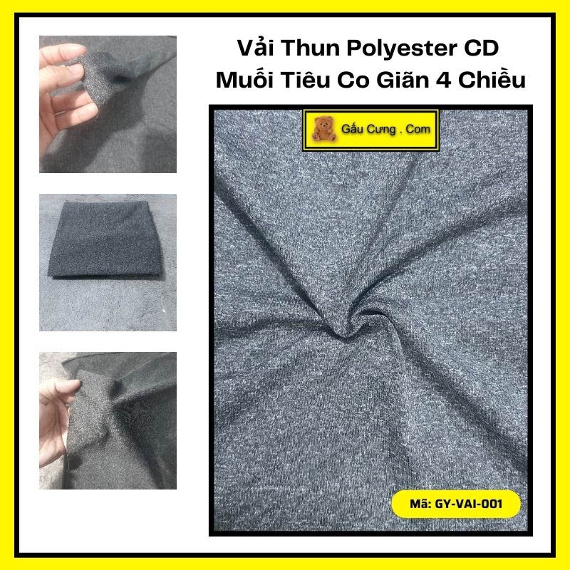 Vải Thun Polyester CD Muối Tiêu Co Giãn 4 Chiều Siêu Bền Khổ 1m x 1m7 | Vải Thun Thể Thao Poly | GY-VAI-001